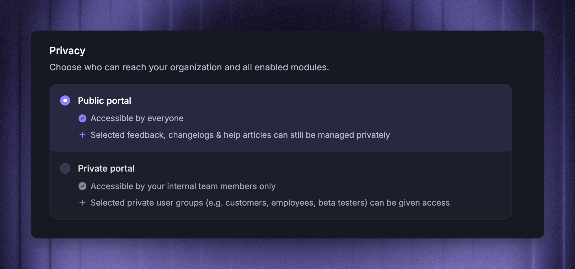 Public vs private workspace organization.