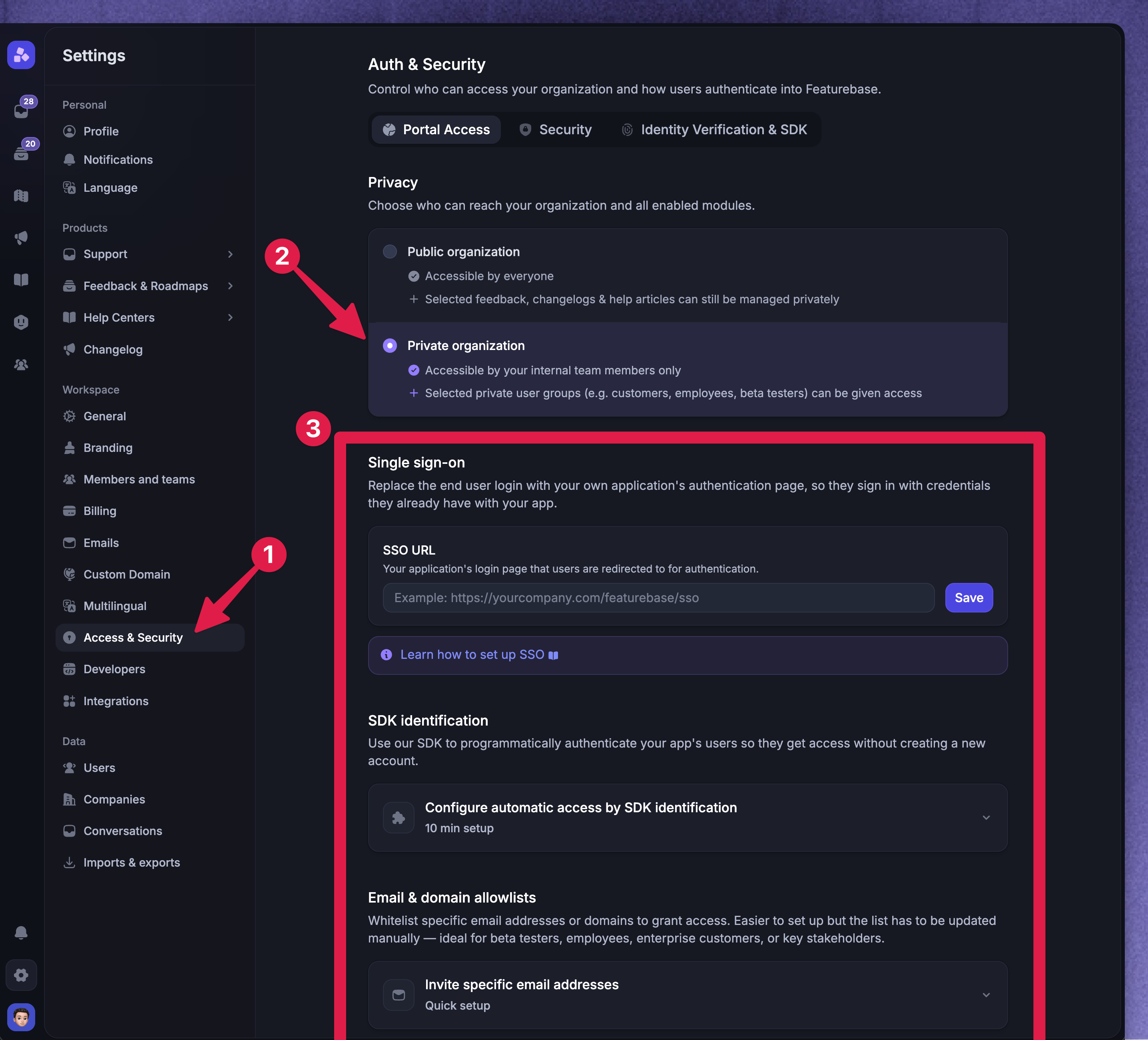 Toggling a workspace to a private organization from settings.