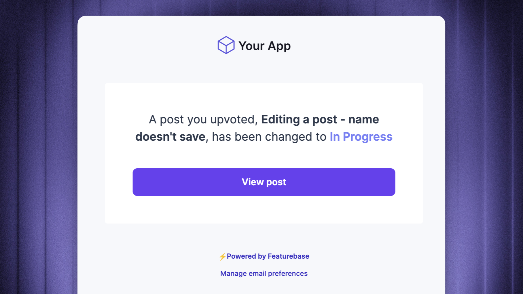 Customized status update notification email.