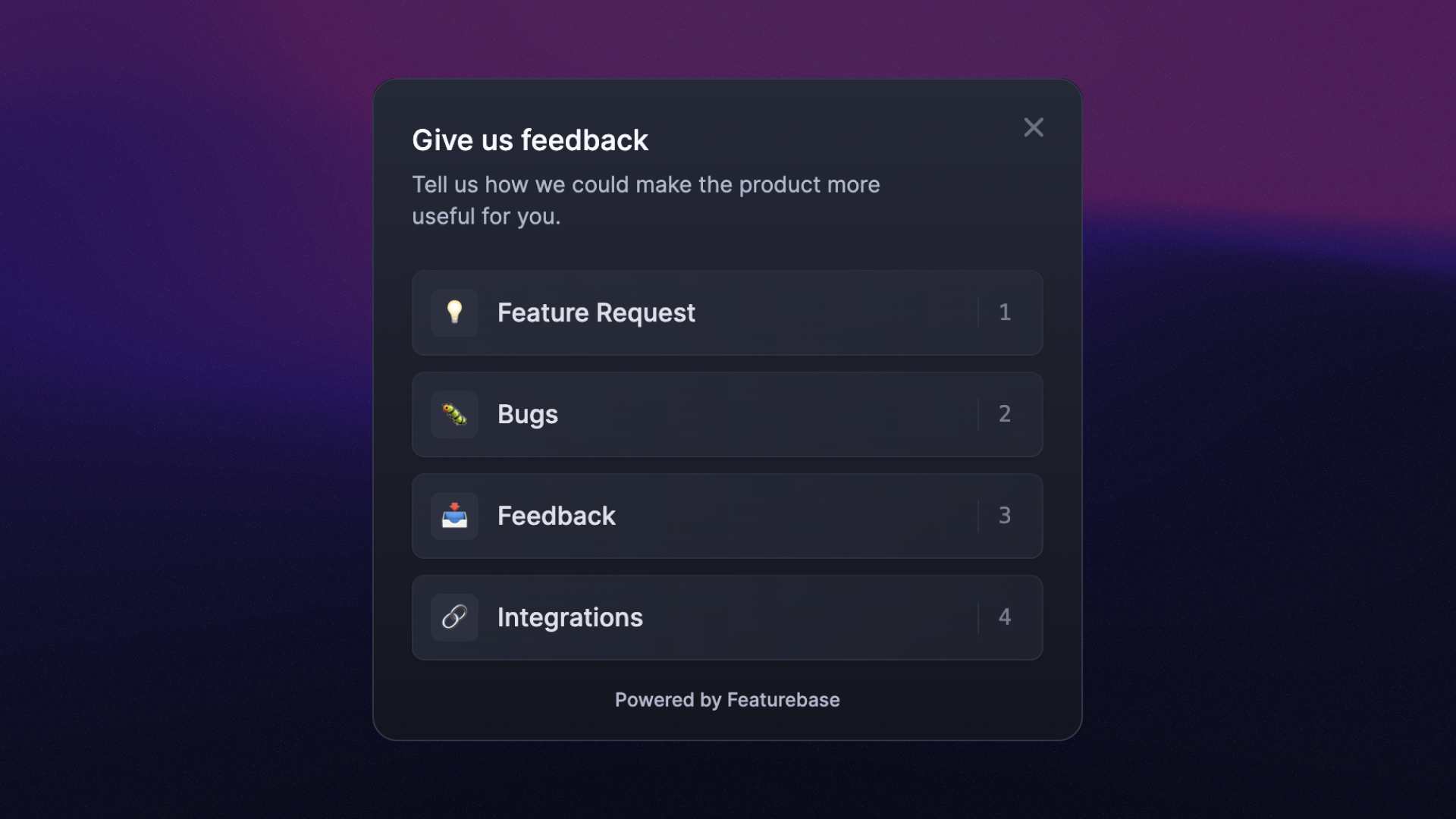Featurebase's embeddable in-app widget.