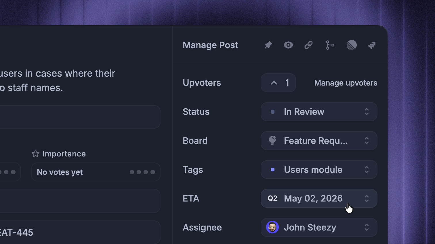 Feedback post ETAs.