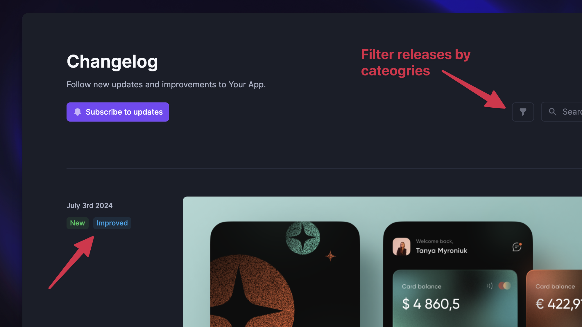 Changelog categories.
