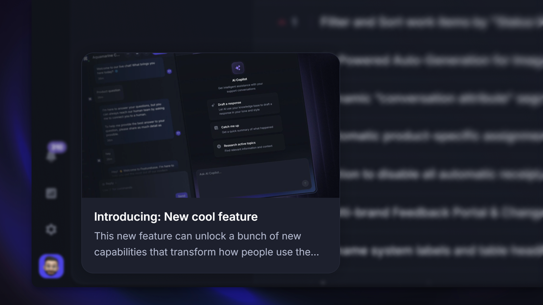 In-app changelog card widget.