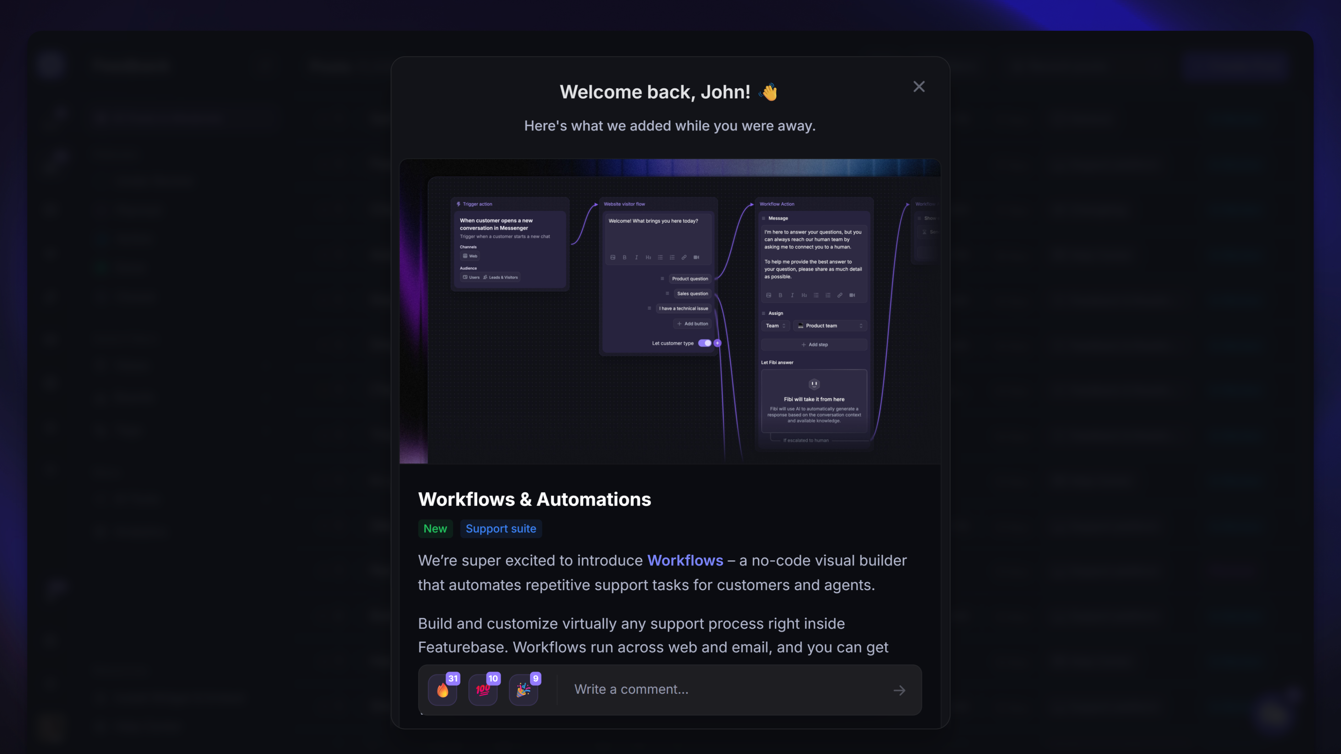 Changelog popup widget.