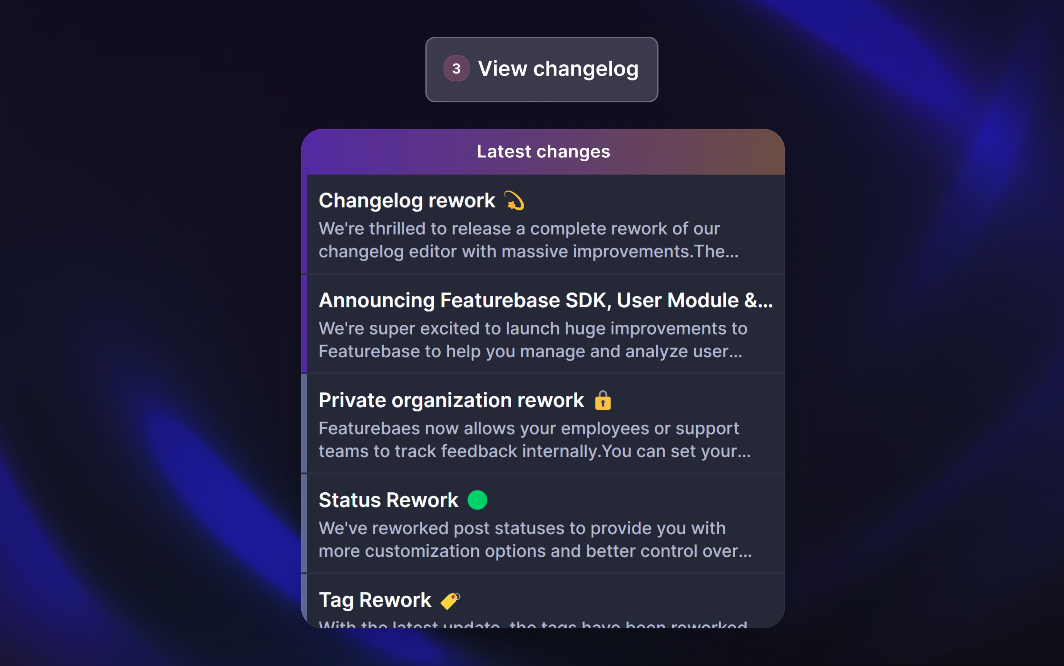 Changelog drobdown widget.
