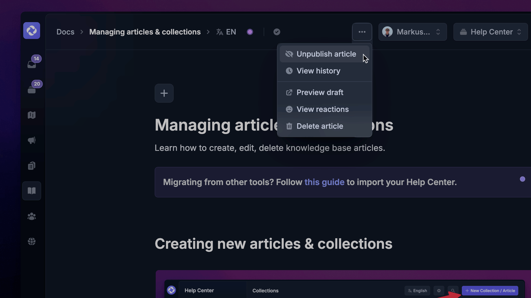 Unpublishing help center articles.