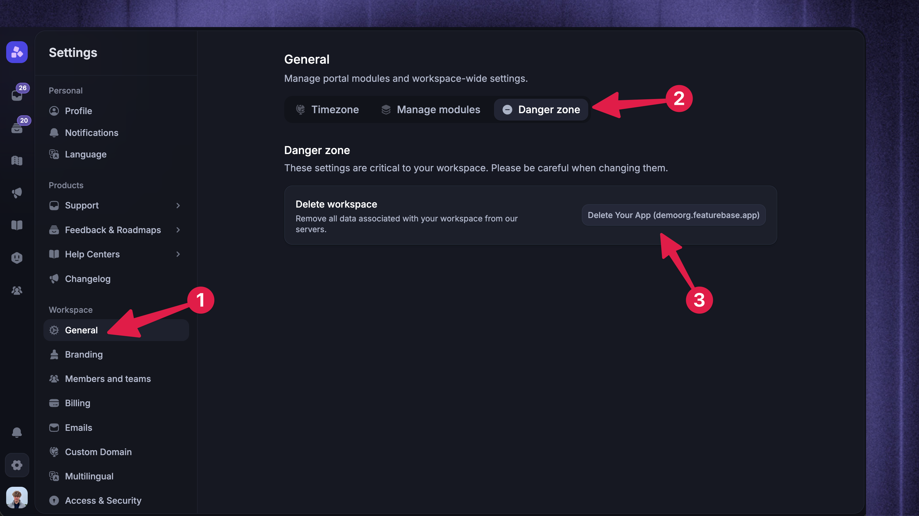 Deleting your organization's workspace.