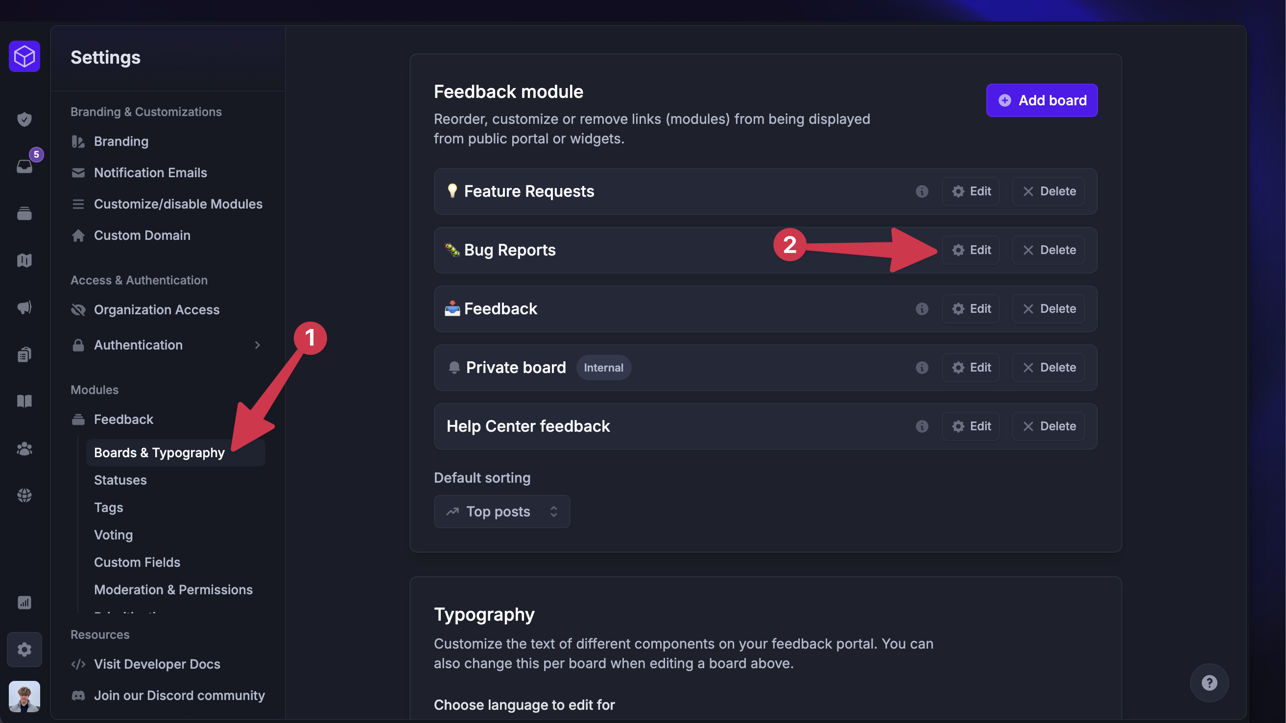 Disabling follow-up questions from a feedback board's settings.