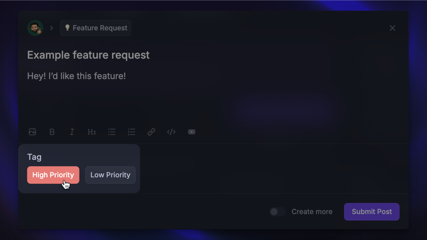 Allowing users to select tags in post creation form.