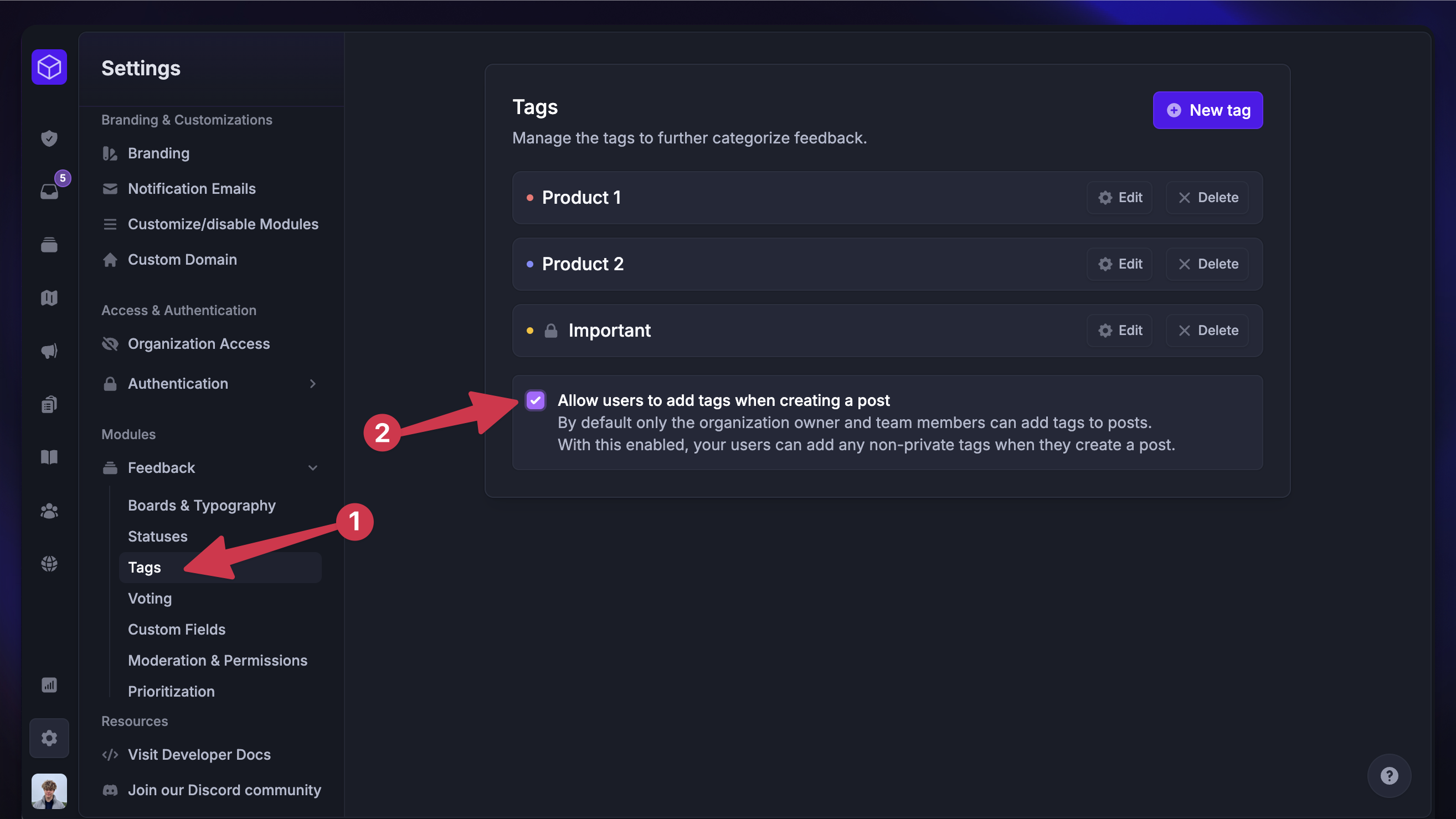 Enabling end-users to use post tags from settings.