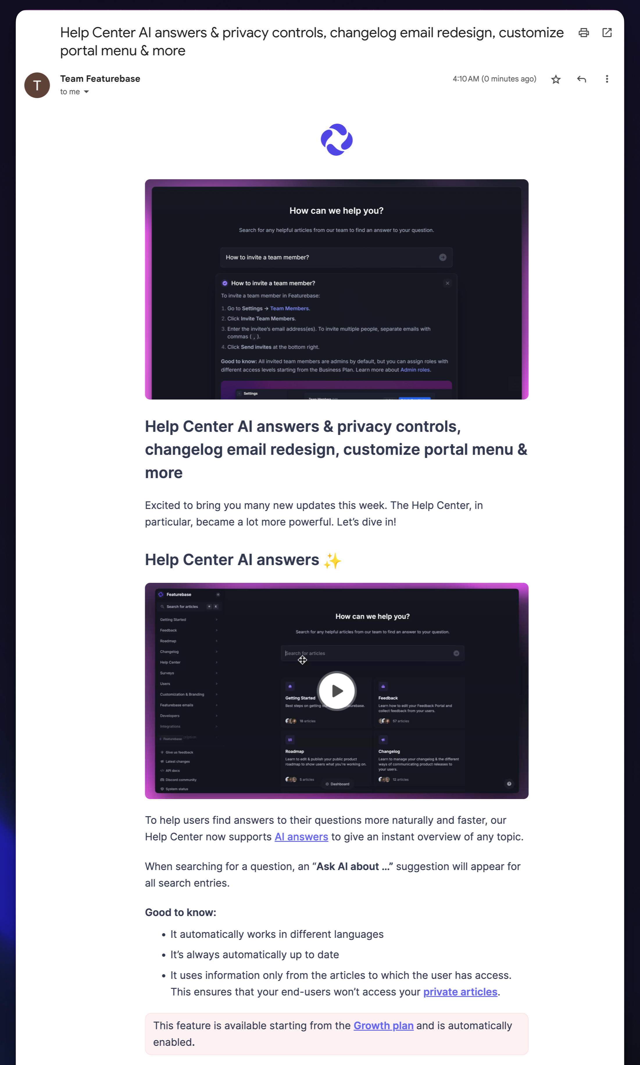 Changelog notification email formatted exactly the same as the changelog itself.