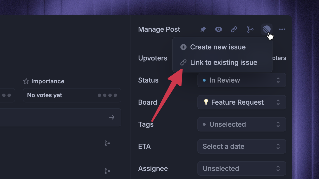 Linking Featurebase posts to existing Linear issues or projects.