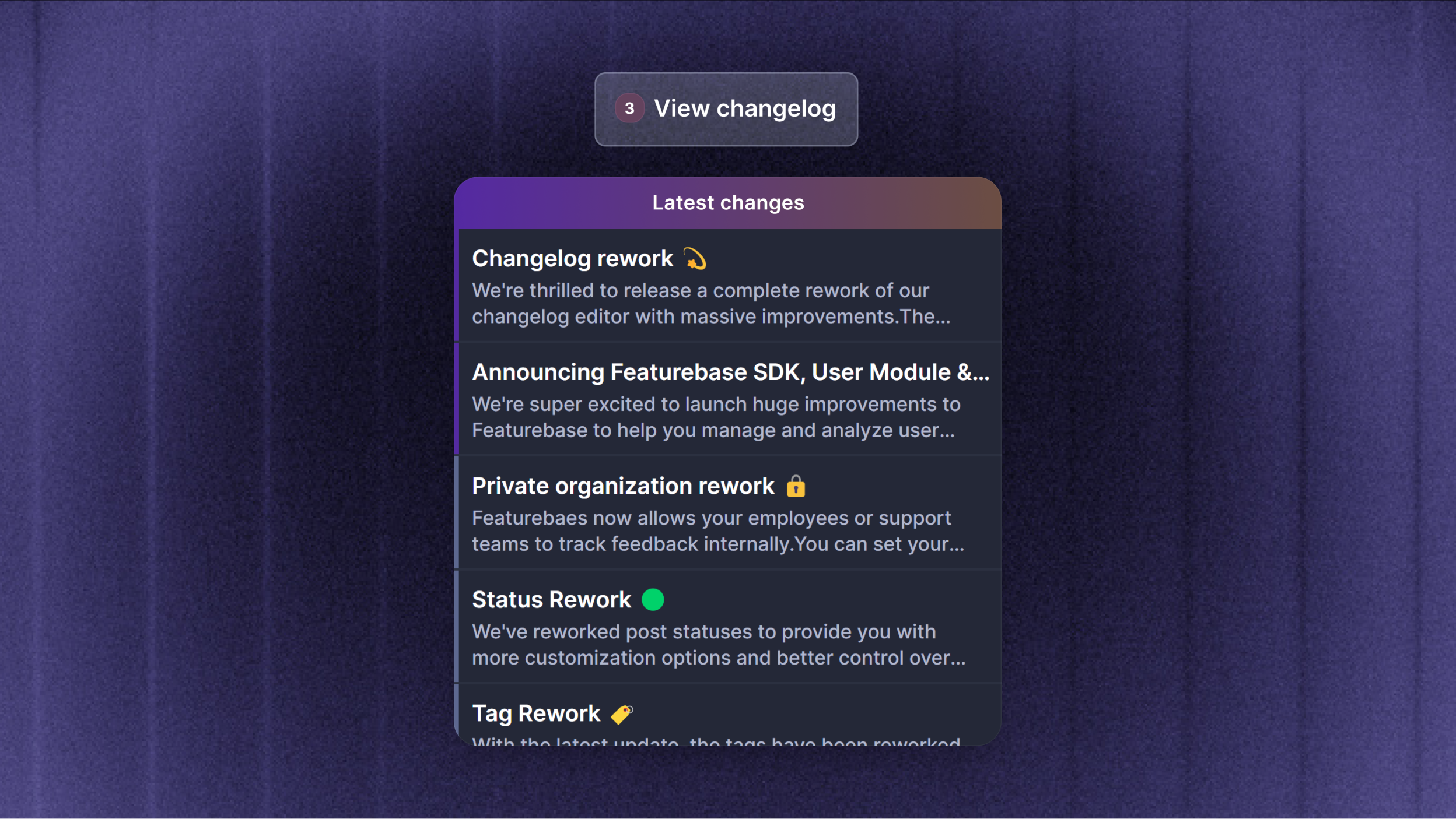 Changelog dropdown widget.