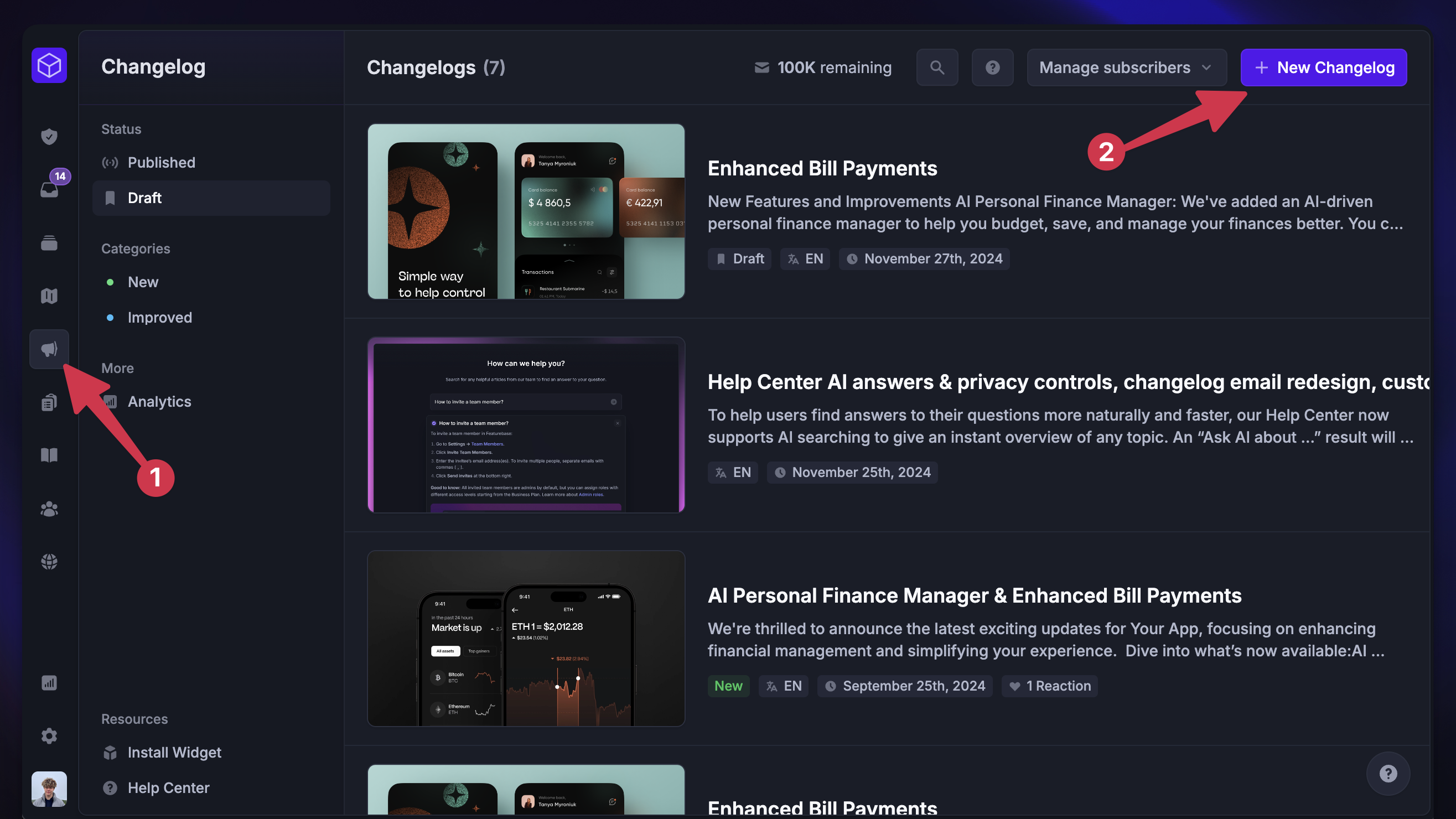 Creating a new changelog post.