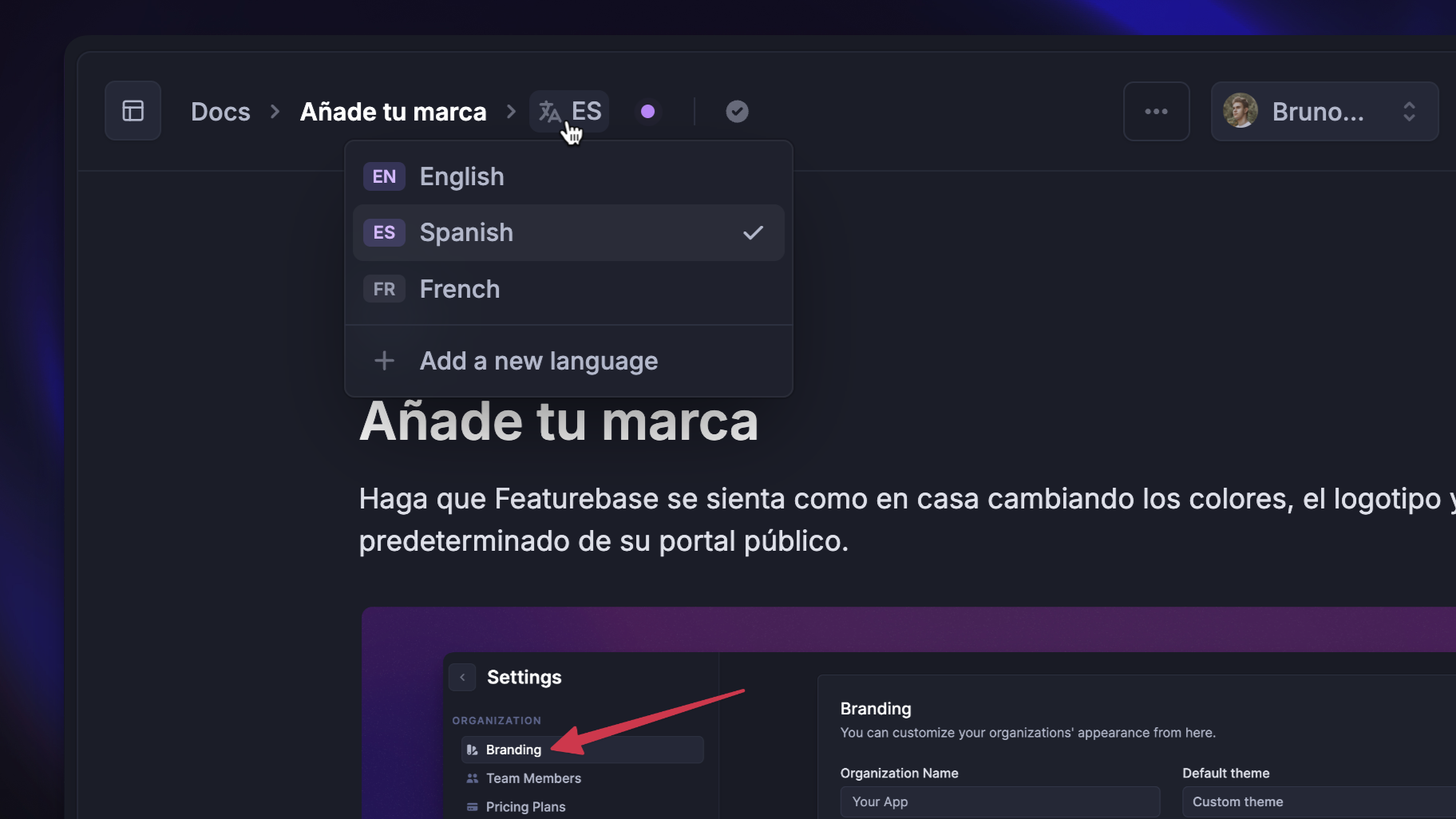 Switching article's language versions from the dashboard to add translations.