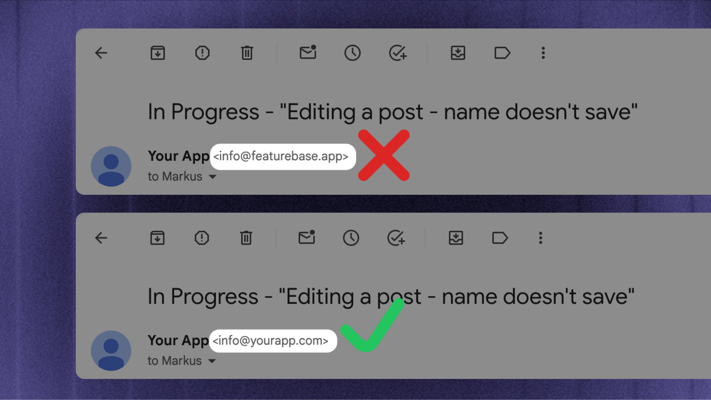 Custom email sending address for Featurebase's notifications.