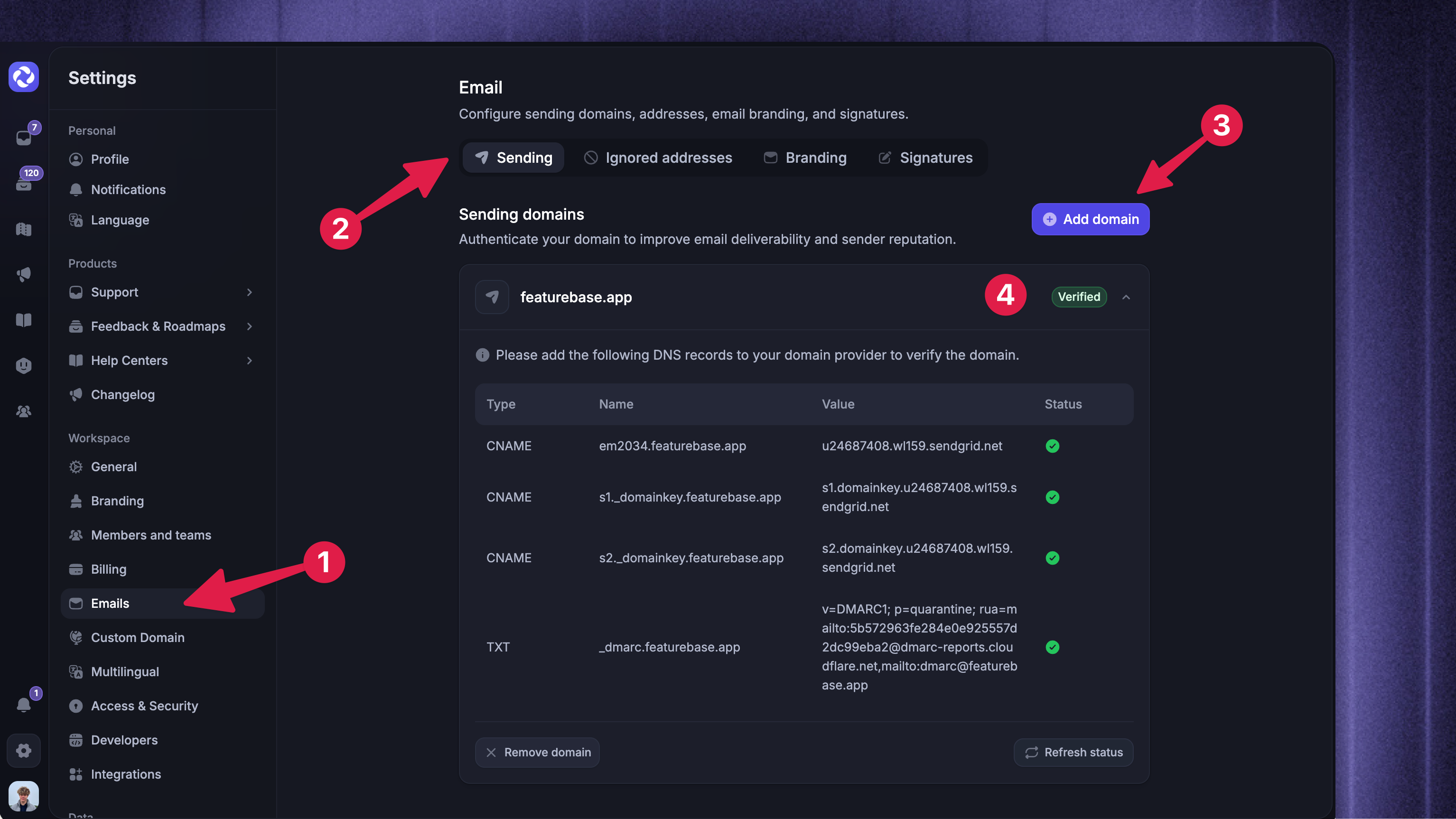 Adding a custom email sending domain.