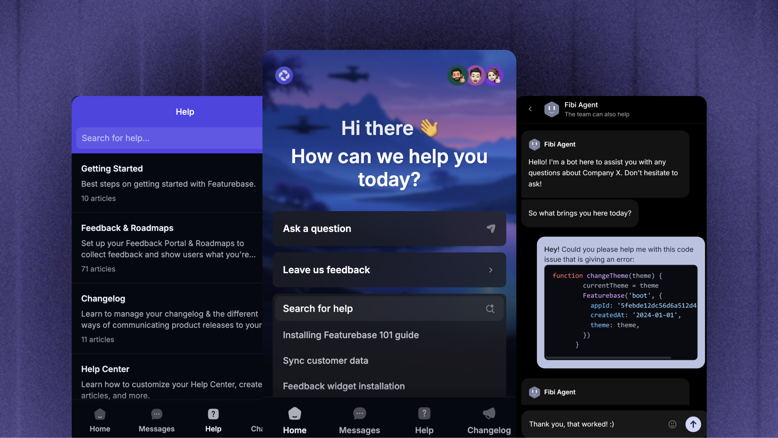 Featurebase's messenger widget.