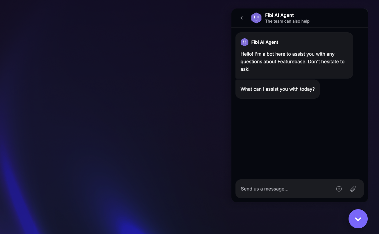 Featurebase's Fibi AI support agent.