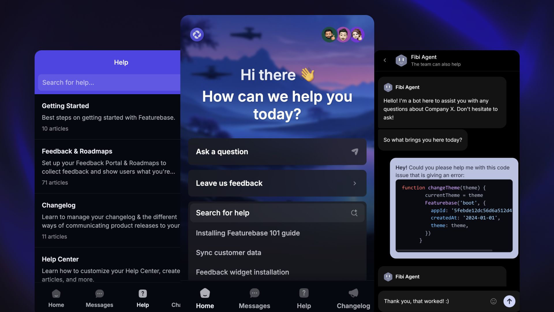 Featurebase's embeddable Messenger support widget.