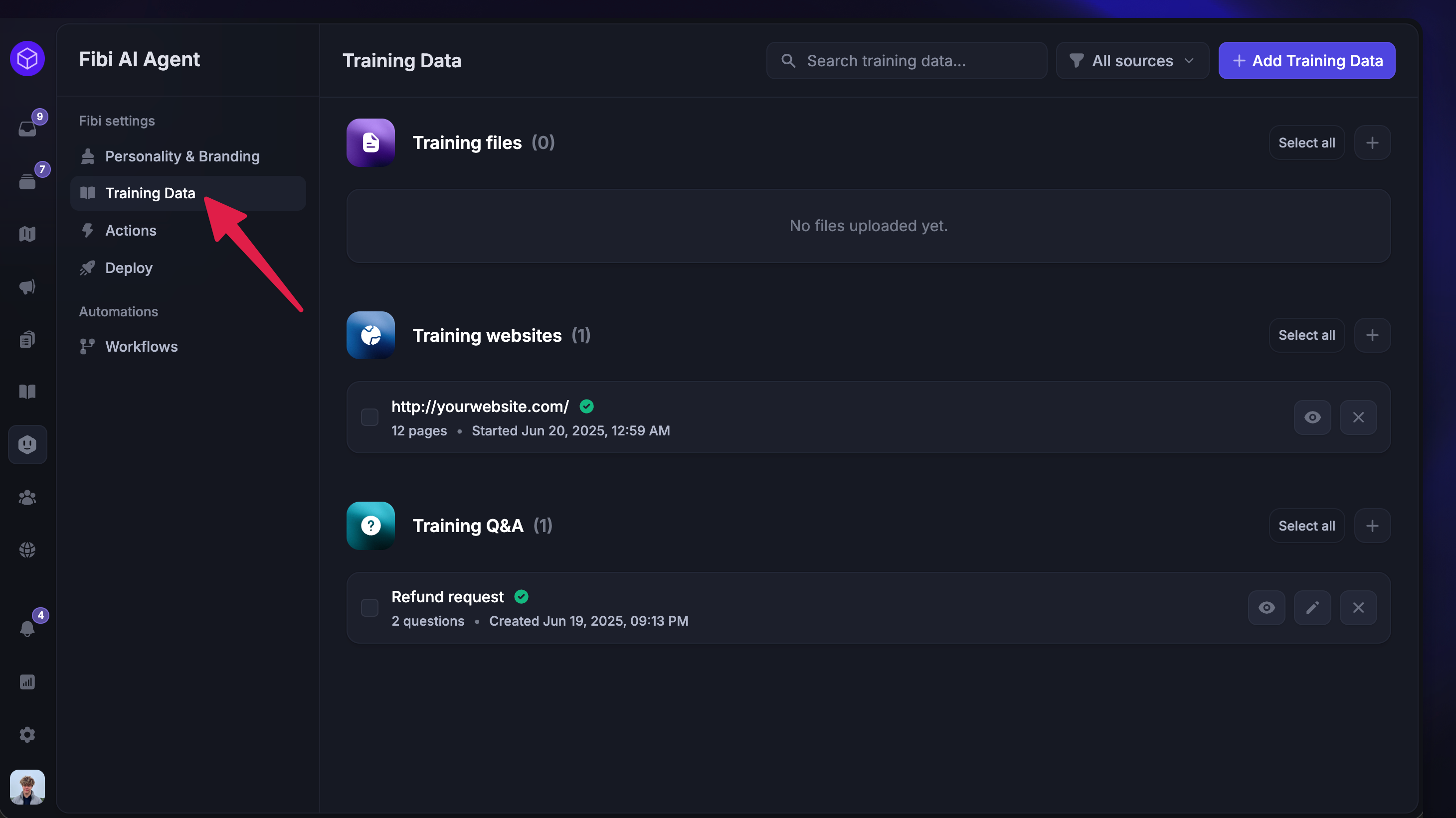 Adding custom training content to Fibi AI agent.