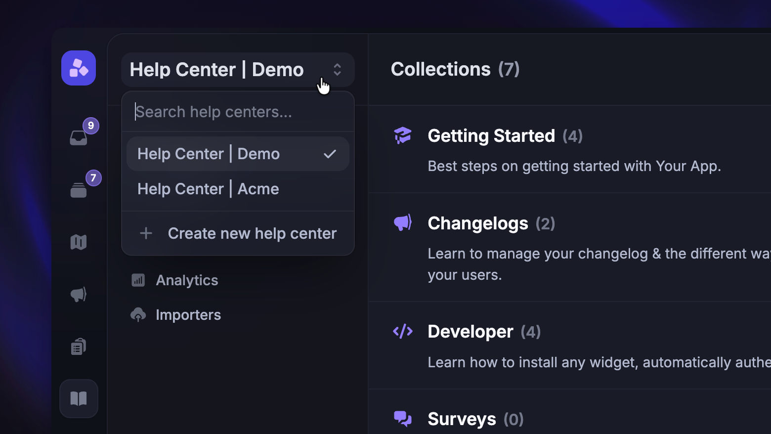 Multi-brand Help Center feature in Featurebase.