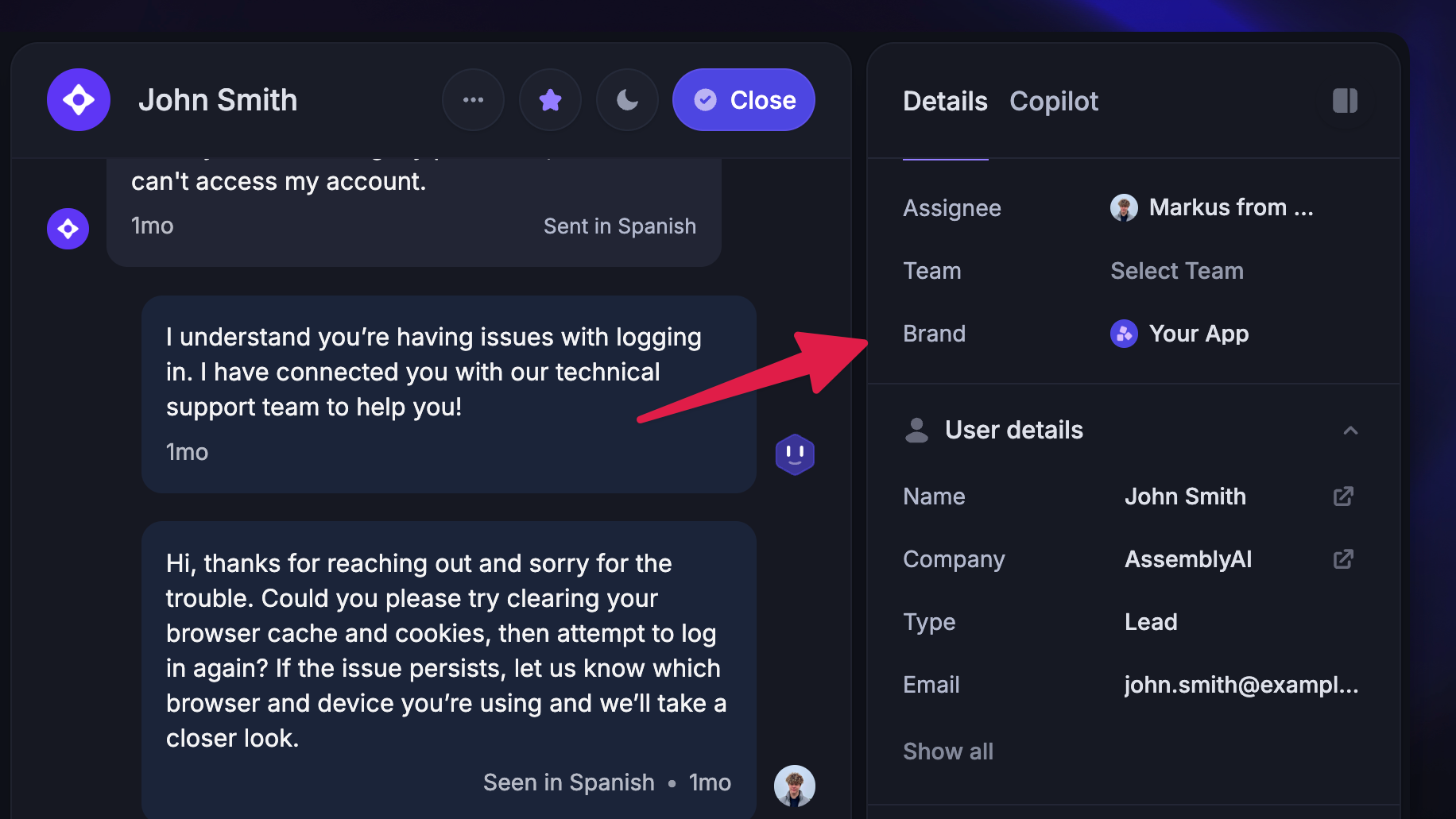 With multi-brand Messenger styles, the Inbox shows which brand the message came for.