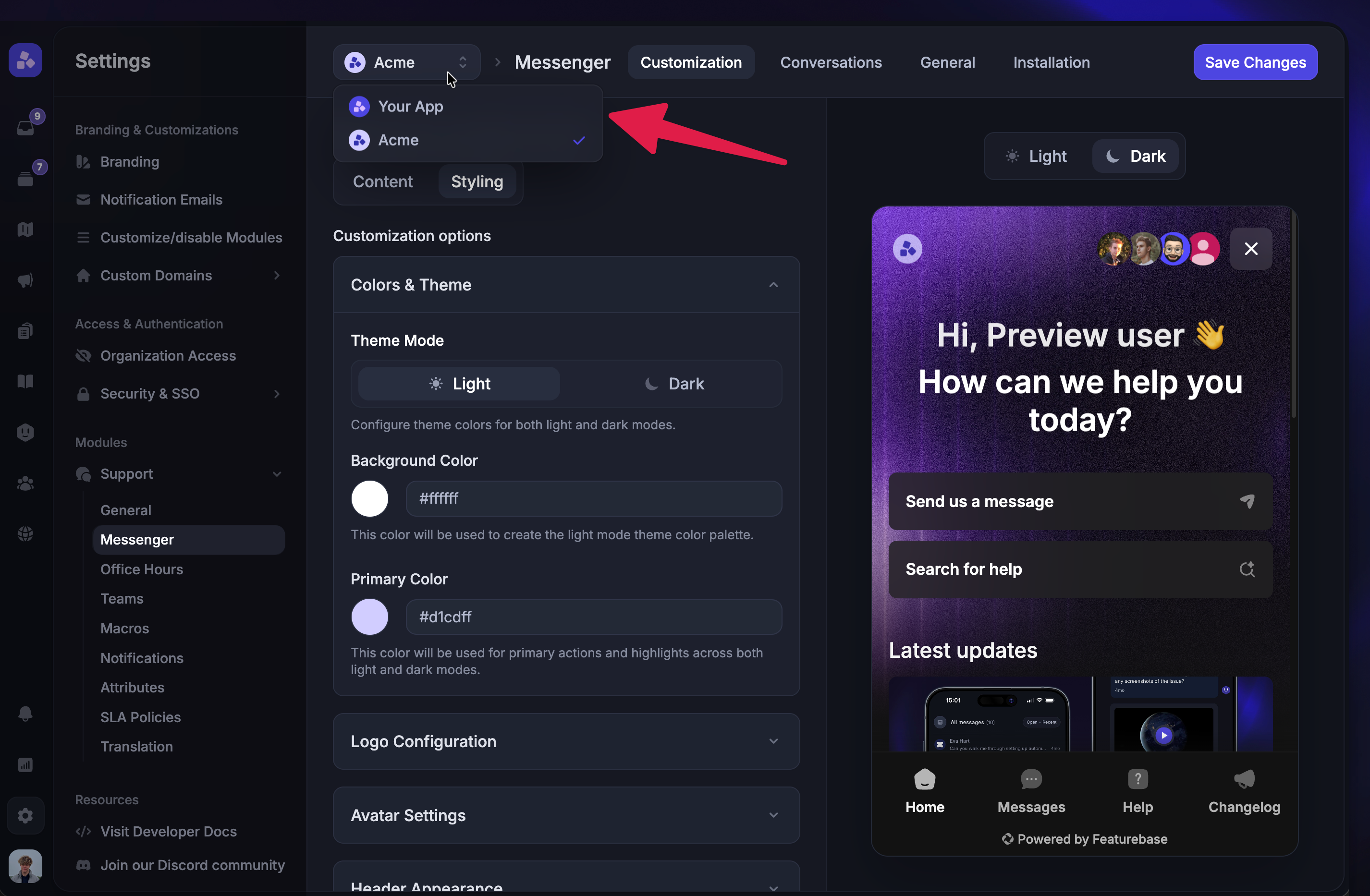 Customizing Messenger widget for each brand.