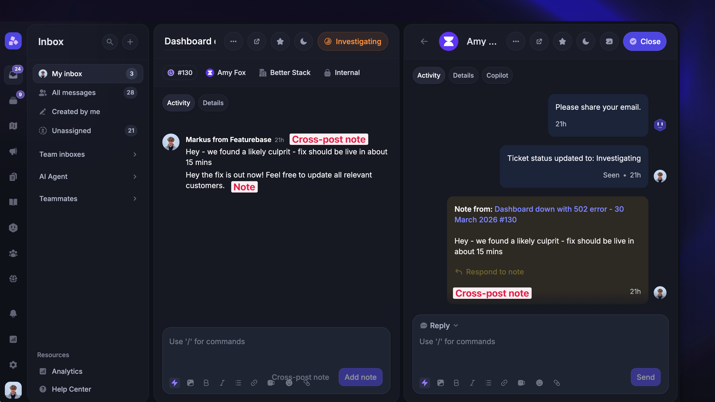 Adding notes to tracker tickets.