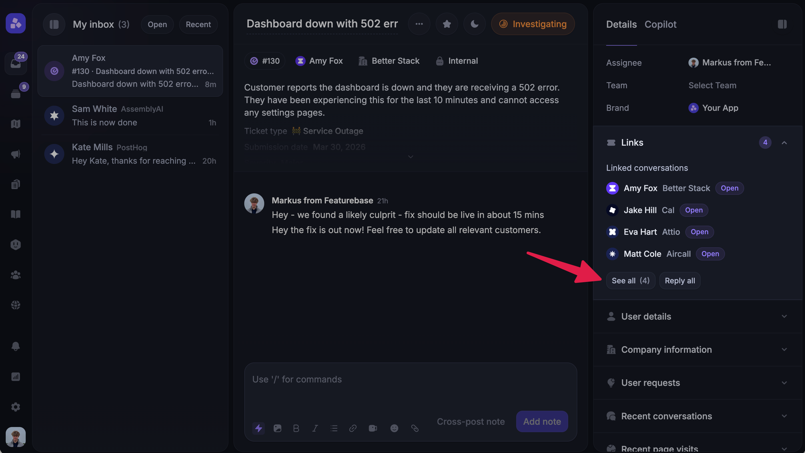 Viewing linked conversations.
