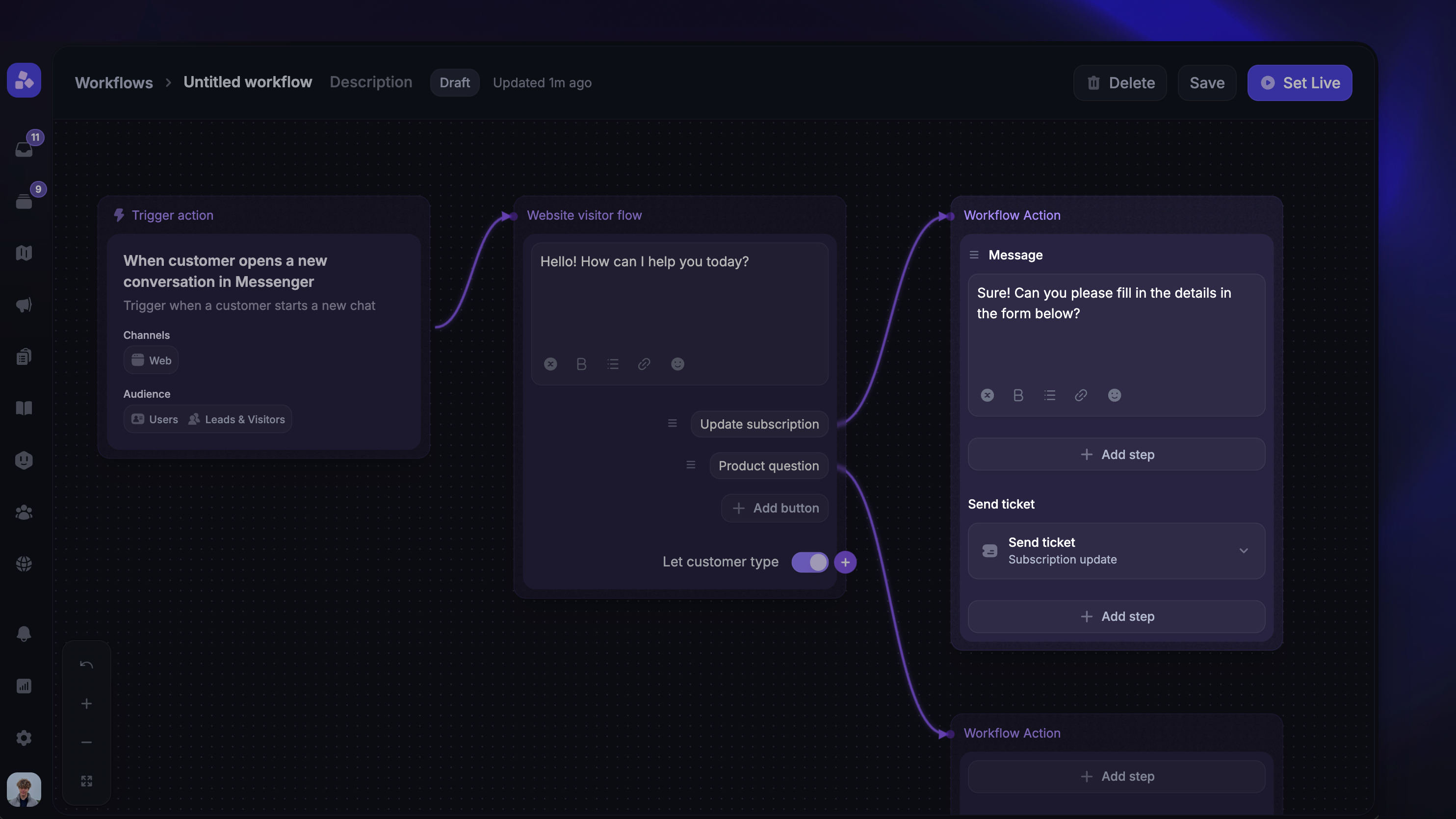 Sending a ticket form via workflows.