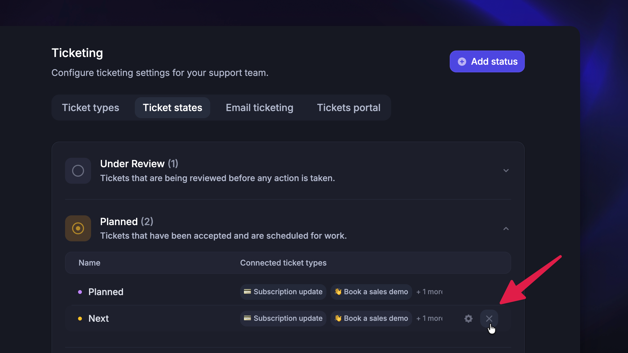 Deleting a ticket state.