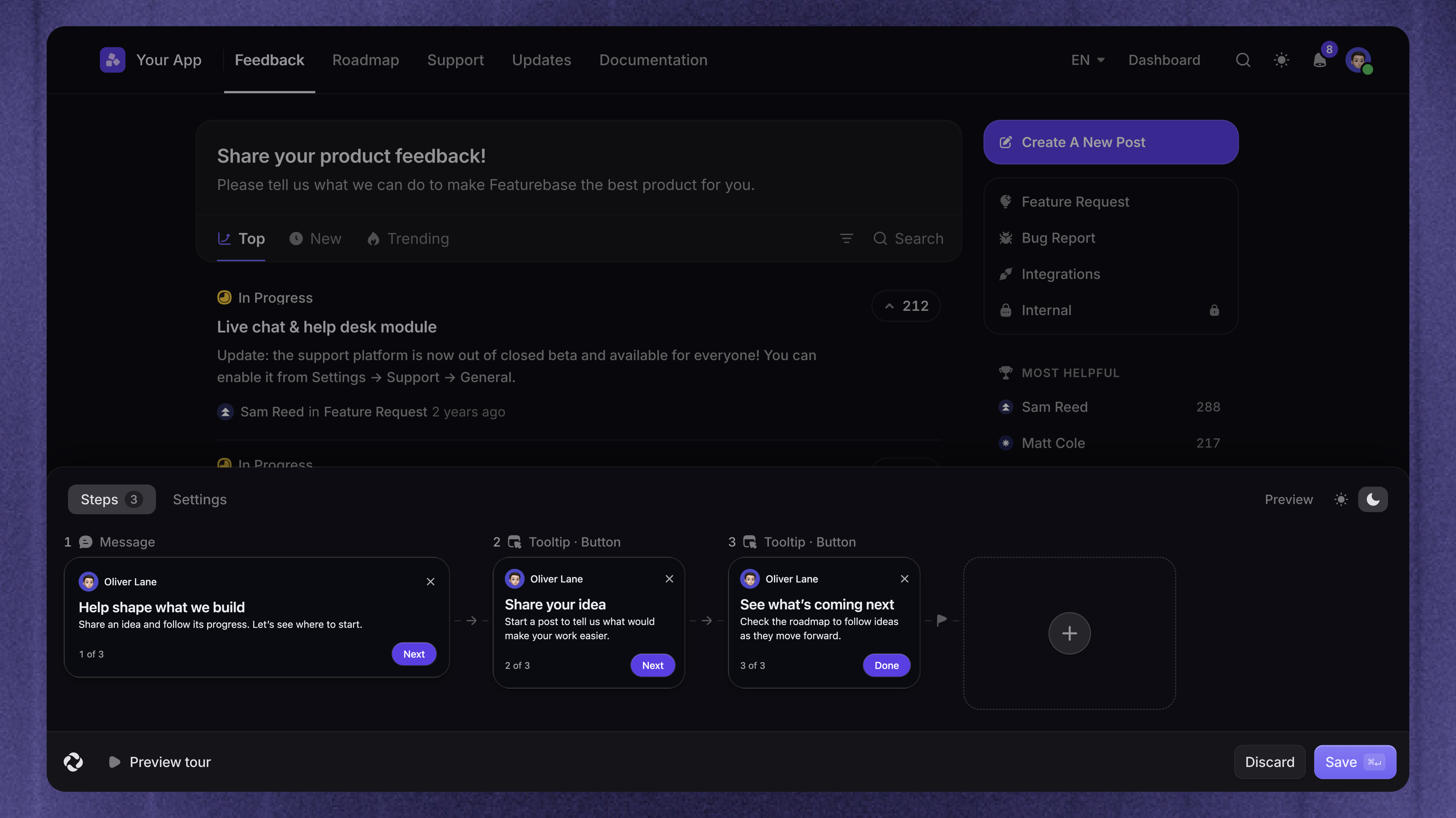 Build and preview interactive Product Tour steps