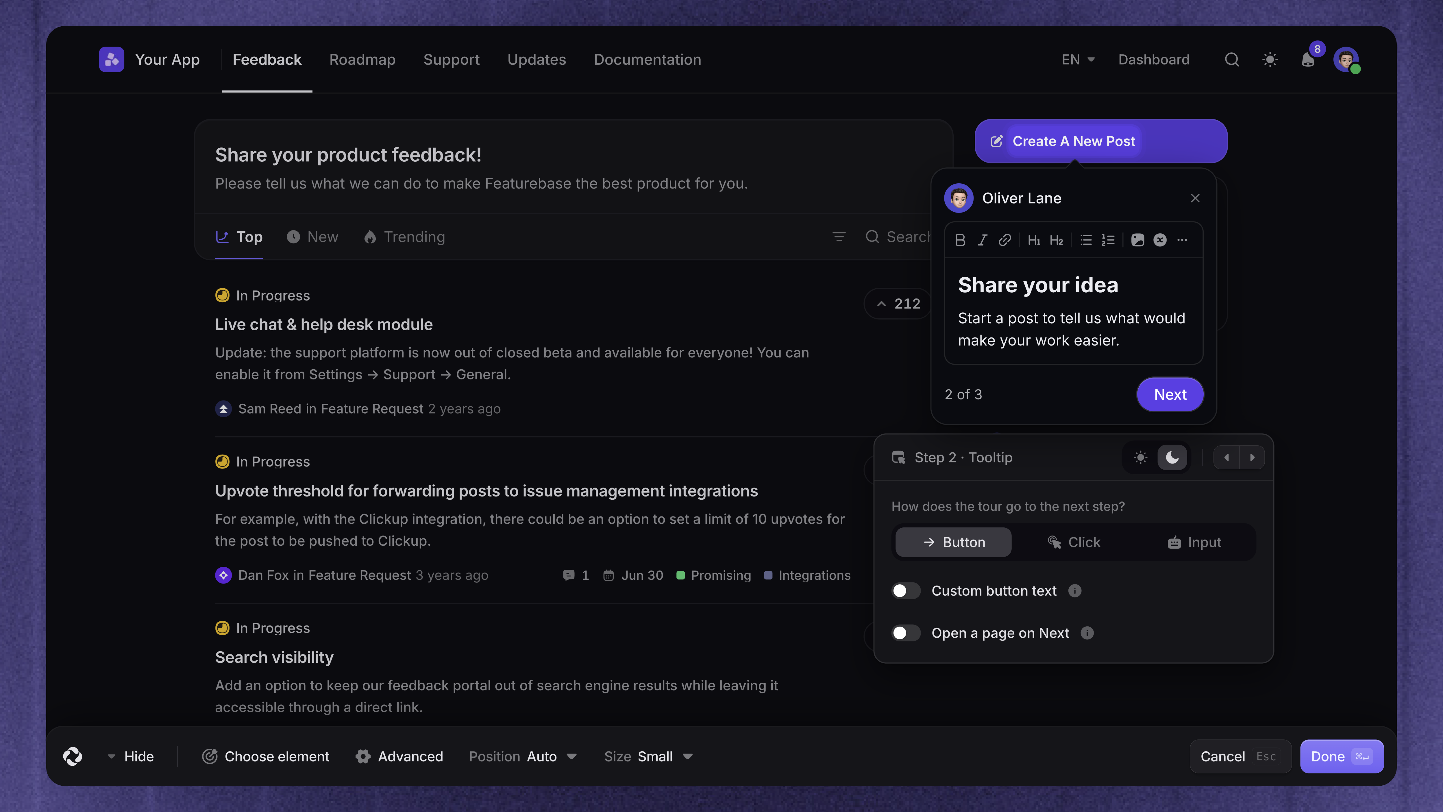 Edit a tooltip and choose how customers continue