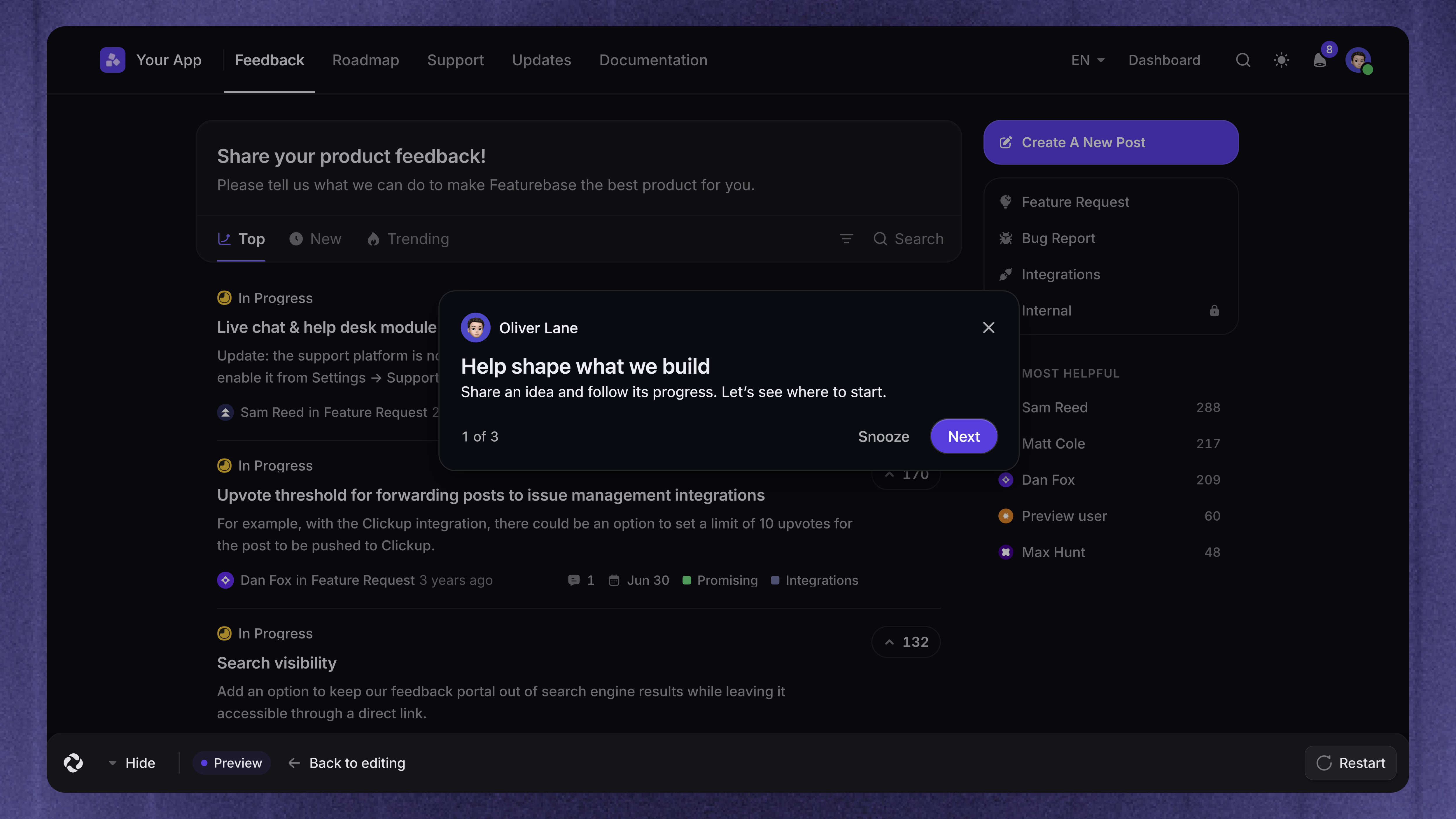 Preview a Product Tour on your website