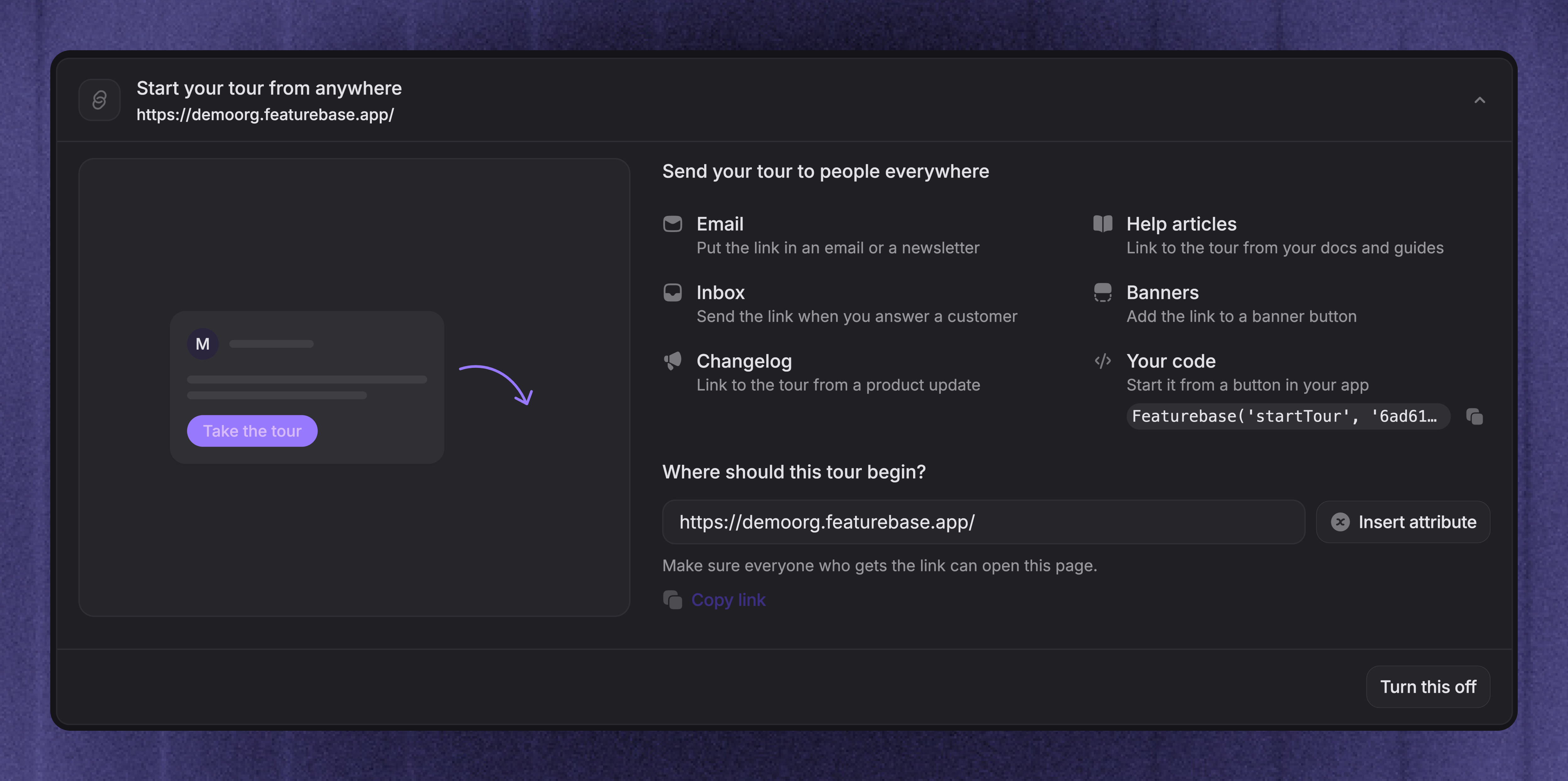 Set the start page for a shared Product Tour