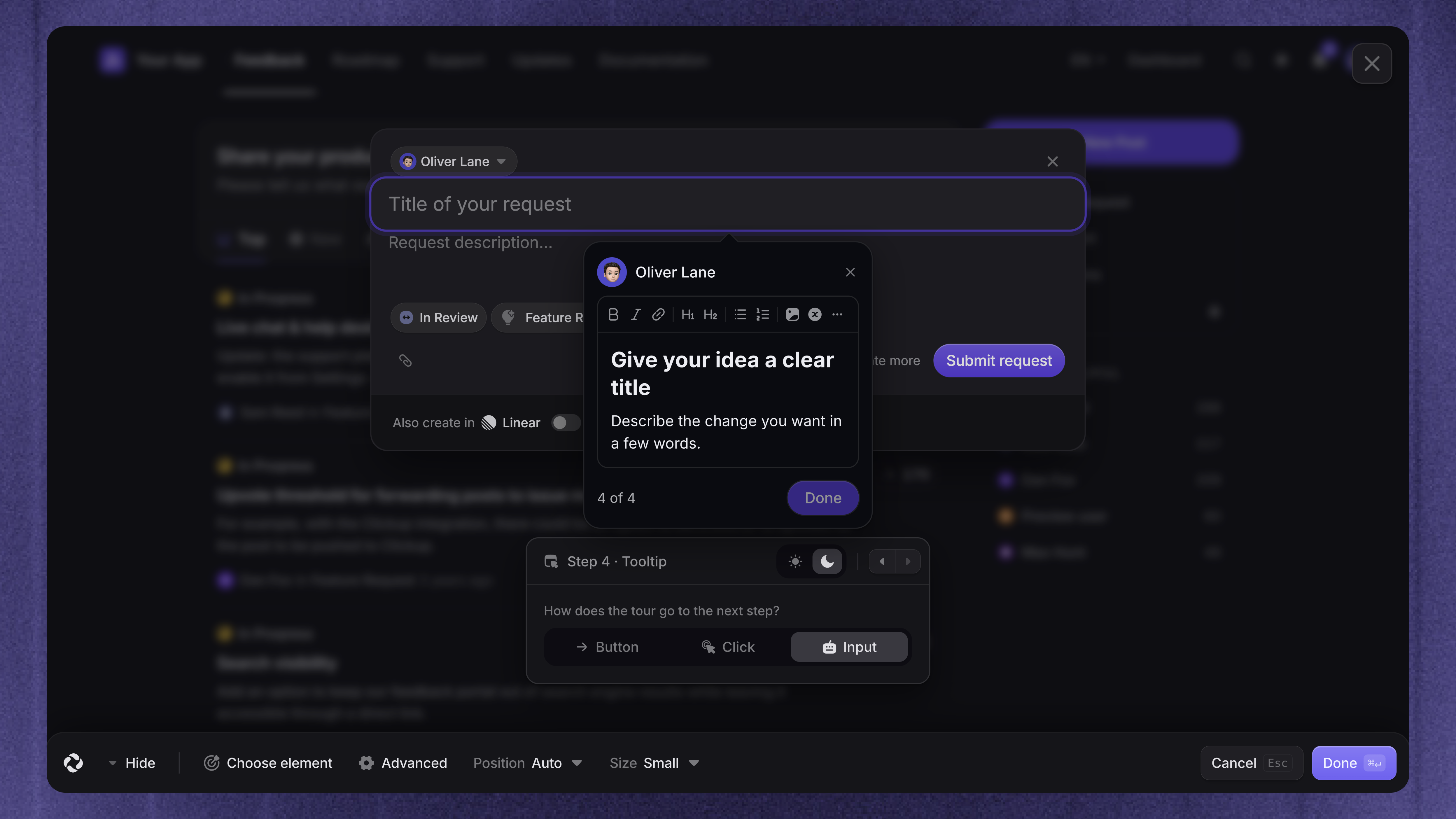 An Input step that asks customers to fill in a field