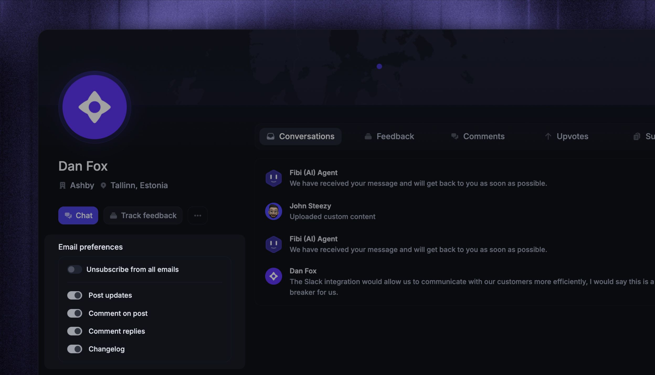 Configuring users email preferences from their profile in Featurebase.