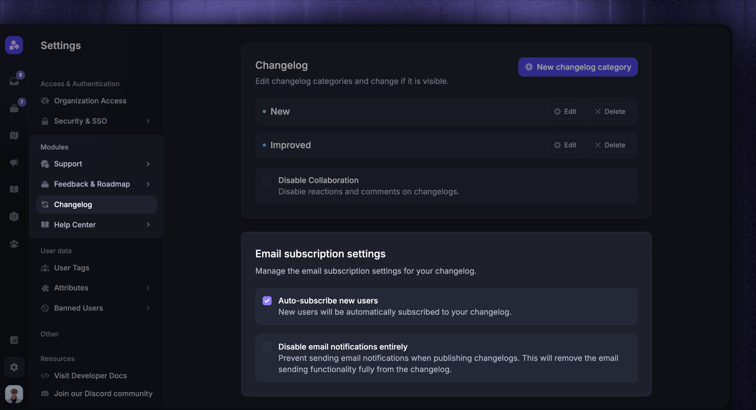 Auto-subscribing users to changelog emails from settings.