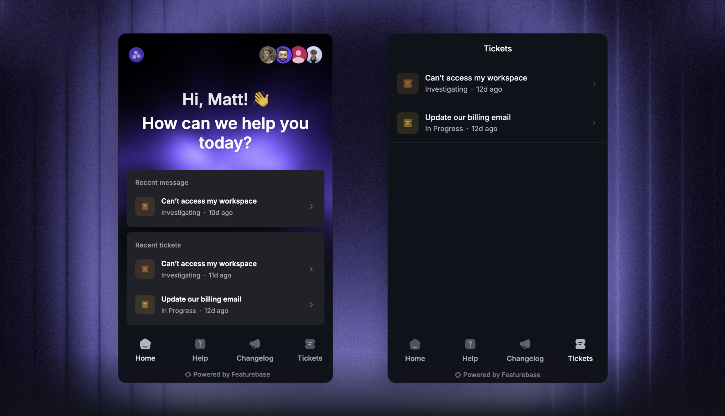 Tickets in the Messenger widget.